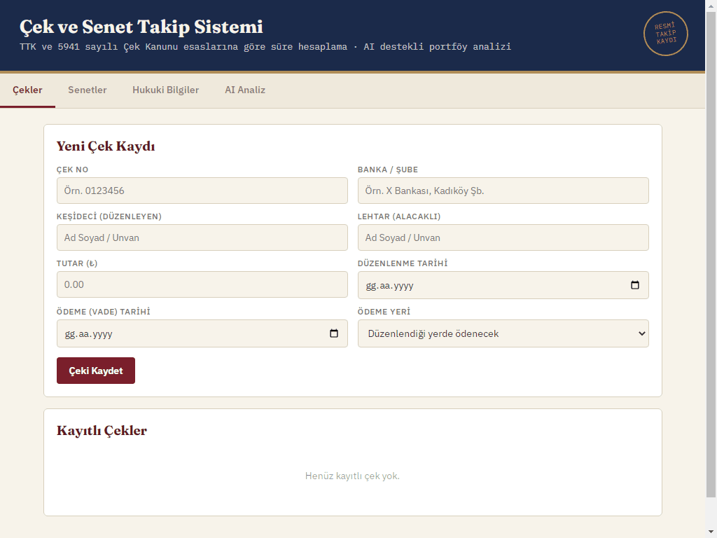 ÇEK VE SENET TAKİP SİSTEMİ