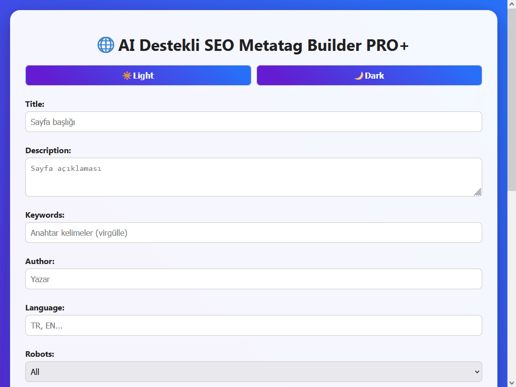 AI Destekli SEO Metatag Builder PRO+